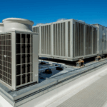 Rooftop HVAC units on a cool roof system designed for urban commercial buildings.