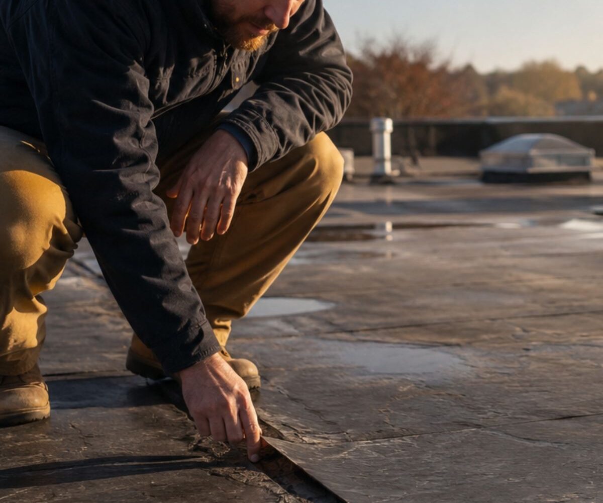 Professional evaluating the signs your commercial roof needs restoration
